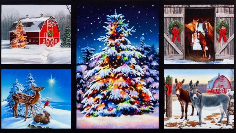Christmas Fabric Panels , 100% COTTON Fabric, Christmas Panels, Christmas Quilt Panels, Xmas Fabric, Quilt Panels, Christmas Tree Fabric,