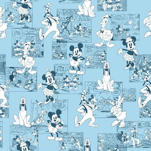 Disney Fabric Mickey Mouse & Friends - Sensational 6 Comic Strip in Blue - 100% COTTON Fabric by the Yard C30
