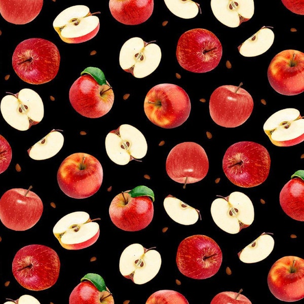 Red Apple Fabric - COTTON Quilting Fabric - 100% Cotton Fabric, Apple Print Fabric,  Apparel Fabric - Apples and Slices &Timeless Treasure