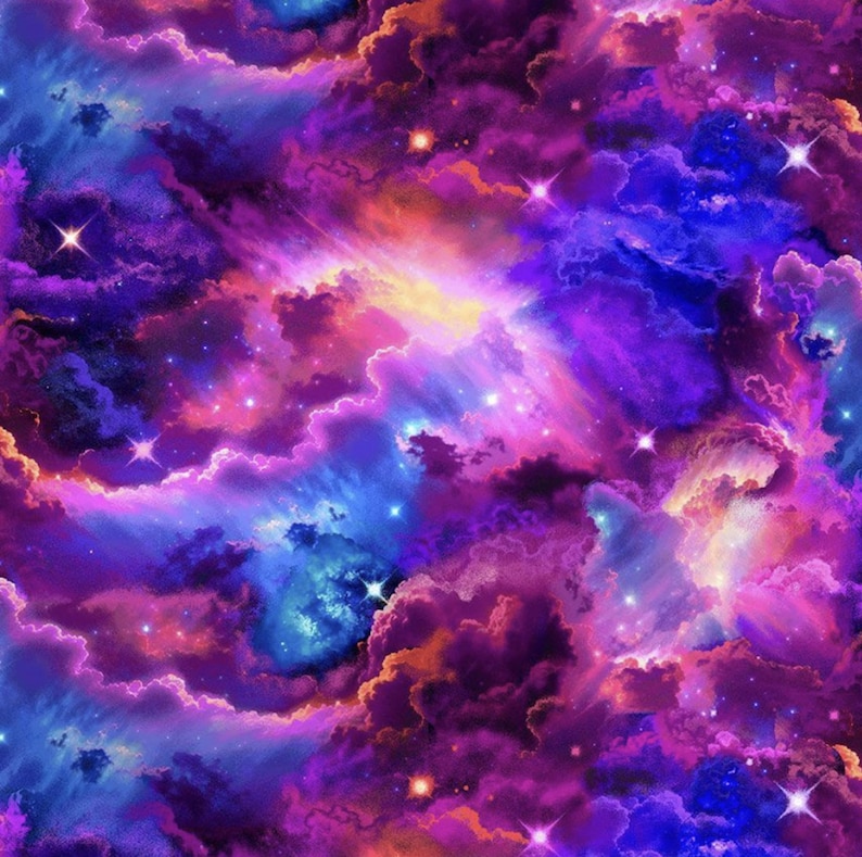 Pattern Spaced Out Colorful Galaxy Starburst Cotton Fabric – Colorful Outer Space Print – Spaced ...