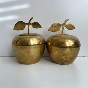 Vintage Brass Apple Shaped Trinket Holder | Brass Lined Apple Storage Box