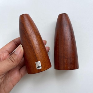 Mid Century Modern Teak S+P Shakers | OMC Japan 1950s Salt & Pepper Holders