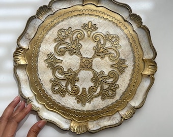 Vintage Italienisches Florentiner Tablett | Vergoldeter Barock Anbietteller