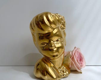 Vintage Gold Lady Head Vase | Mid-Century Glamour Dekor