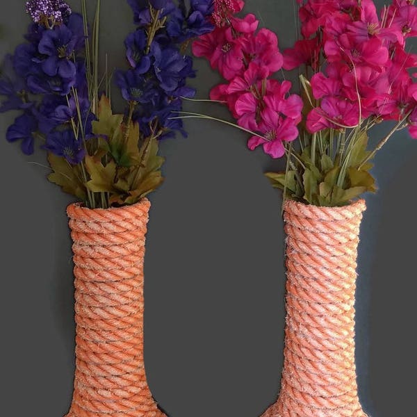 Flower Vases Nautical Decor made with Reclaimed Lobster Trap Rope Flower Vase Pair Unique Gift