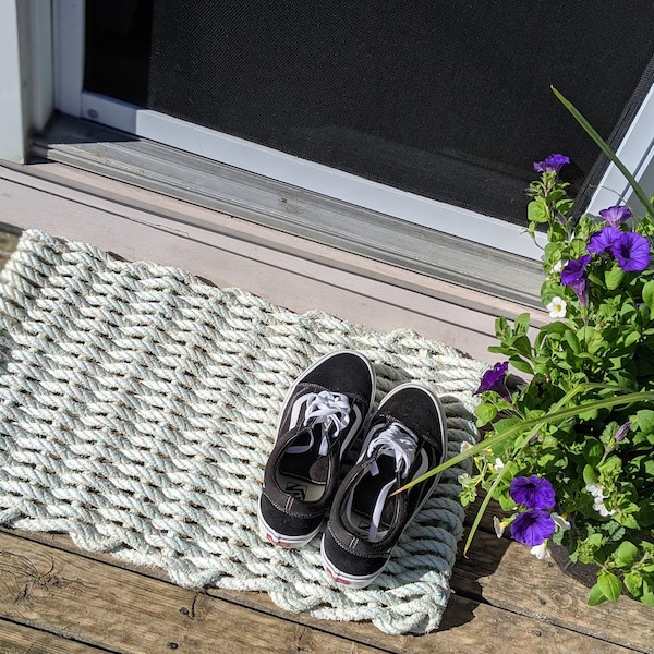 Recycled Gulf of Maine Lobster Rope Mat Handwoven Doormat Unique Gift Idea 16x25