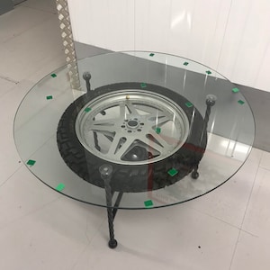Vintage Motorcycle Wheel Coffee Table