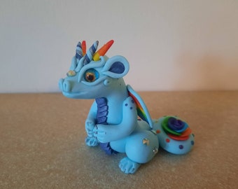 Blue Polymer Clay Rainbow Rose Dragon