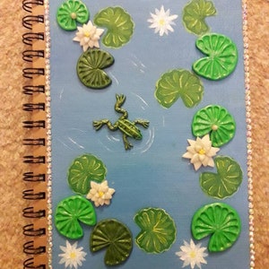 Altered Journal, Mixed Media Notenook, Polymer Clay Frog Journal image 1
