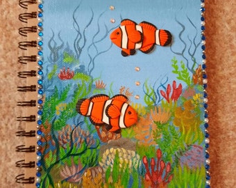 Clown Fish Journal, Ocean Journal, Mixed Media Notebook
