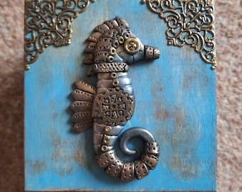 Polymer Clay Steampunk Seahorse Trinket Box