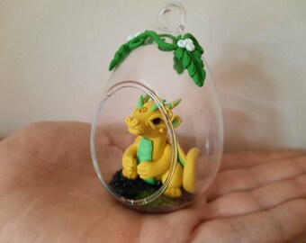 Yellow Polymer Clay Dragon In A Glass Egg