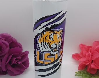 Vaso térmico de 20 oz para aficionados de los LSU Tigers / Vaso de acero inoxidable con aislamiento / Artículos para bebidas de deportes universitarios