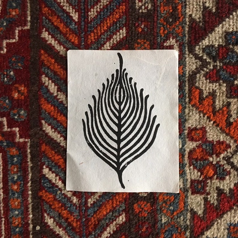 Skeleton Leaf Print Indian Handmade Paper Art Print Ethical Gift Lino Woodcut Print
