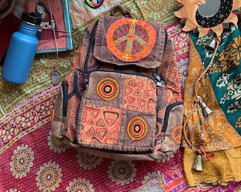 Rainbow Stripe Boho Backpack, Fair Trade Woven Gheri Day Bag  display picture 1