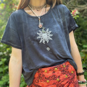 Palolem Ocean Ethical T-Shirt, Hand dyed & Block Printed, Organic Fair Trade Womens Hippie Sun Top