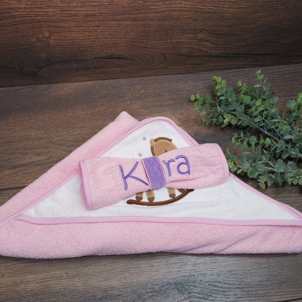 Baby towel with name and hood, towel embroidered with name, towel for children with name