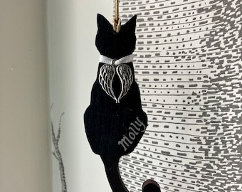 Cat memorial personalised, wooden hanging ornament, cat momento.
