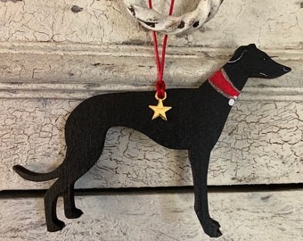 Greyhound hanging decoration. Handmade and painted greyhound, greyhound gift, Greyhound Christmas decoration