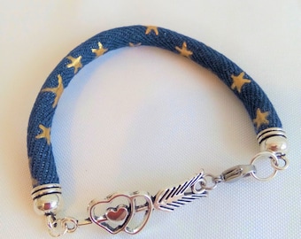 Jeans blue stars gold, hearts and arrow cord bracelet