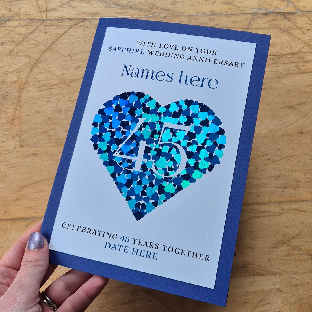 Personalised Foiled Sapphire 45th Anniversary Card, Couples Keepsake - Etsy