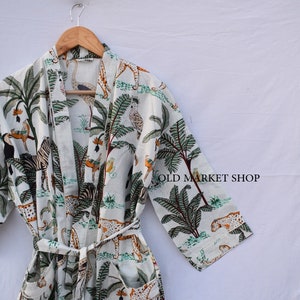 Green 100% Cotton Indian Beach Kimono Robe ,Kimono Robe,Cotton Robe,Shower Robe, Maternity Robe Bath robe Dressing Gown Beachwear long/short White