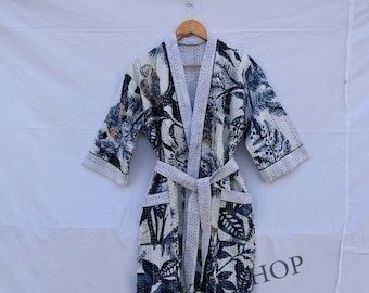 Kantha Robe Jacket,Block Print, Quilted Jacket,Boho Wear,Kantha Coat,Handmade,Vintage Coat,Festival Fashion,Ladies Winter Jacket Reversible