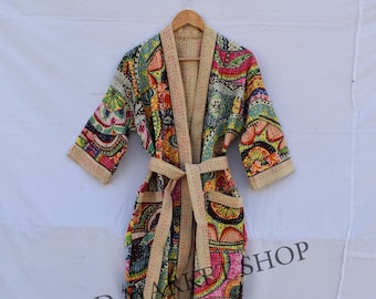 Women men kimono Robe Floral Print kantha jacket Japanese kimono style Beach wear bohemian kantha robe long coat boho bridesmaid Robe gifts