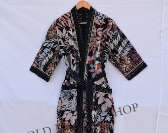 Women men kimono Robe Floral Print kantha jacket Japanese kimono style Beach wear bohemian kantha robe long coat boho bridesmaid Robe gifts