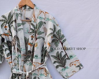 White 100% Cotton Indian Beach Kimono Robe ,Kimono Robe,Cotton Robe,Shower Robe, Maternity Robe Bath robe Dressing Gown Beachwear long/short