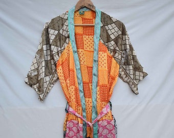 Robes de nuit chemise de nuit kimono peignoir kimono indien en soie sari long kimono vintage sari hippie femmes maxi robe peignoir robe robe