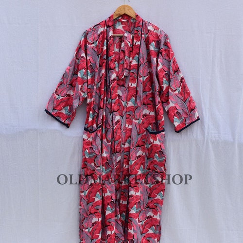 Pink Cotton Frida Floral Sleepwear Robes Nightdress Kimono - Etsy