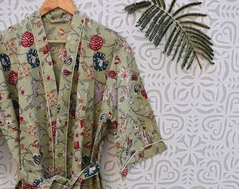 Pink Cotton Frida floral Sleepwear robes Nightdress Kimono Bathkimono Indian Long short kimono Hippie Womens maxi Dress Bath Robe Night Gown