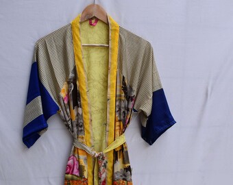 Floral Print Vintage Casual Silk sexy Hippie Bridesmaid Robe Dressing Gown Nightgown Nightgown, Sexy Beach Wear Dress, Swimwear Swimsuit