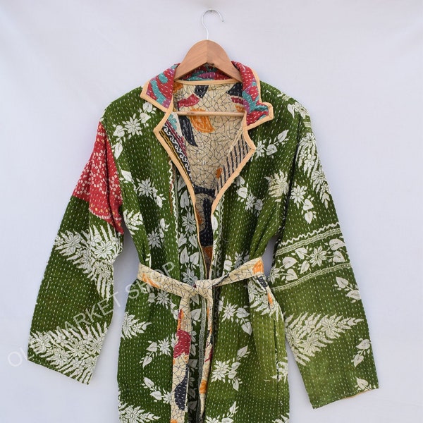 Kantha Robe Jacket,Block Print, Quilted Jacket,Boho Wear,Kantha Coat,Handmade,Vintage Coat,Festival Fashion,Ladies Winter Jacket Reversible