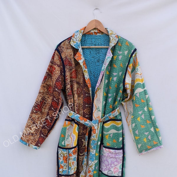 Veste Kantha à pois Manteau long Manteau Kantha fait à la main Veste traditionnelle Ajrakh Kantha Femme Veste longue cousue à la main pour fille 2