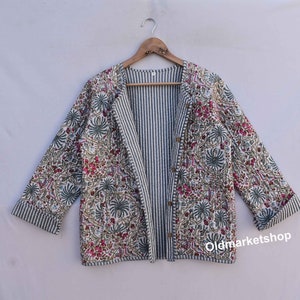 Veste de mode réversible matelassée en coton kantha florale femmes filles veste hiver été boho long manteau court boho cadeau de demoiselle d'honneur Blanc