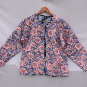 Women floral Jackets quilted REVERSIBLE handmade Kantha Vintage Jackets Coat wintet jackets for girls women gift for her blockprint short
