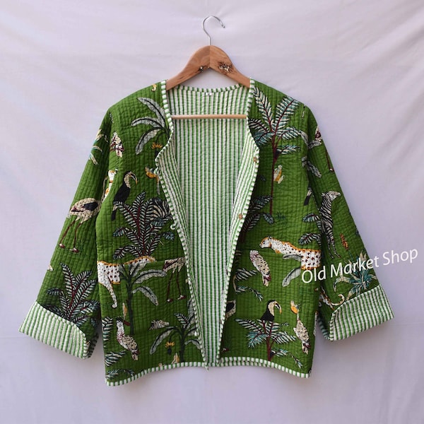 Vestes matelassées faites à la main Kantha vintage floral Jackets Coat Designer vestes kimono pour filles femmes veste indigo boho blockprint court