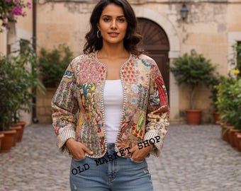 Cotton quilted reversible fashion jacket coat Floral kantha women girls jacket winter summer bohemian long short coat boho bridesmaid gift