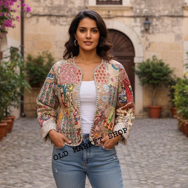 Cotton quilted reversible fashion jacket coat Floral kantha women girls jacket winter summer bohemian long short coat boho bridesmaid gift