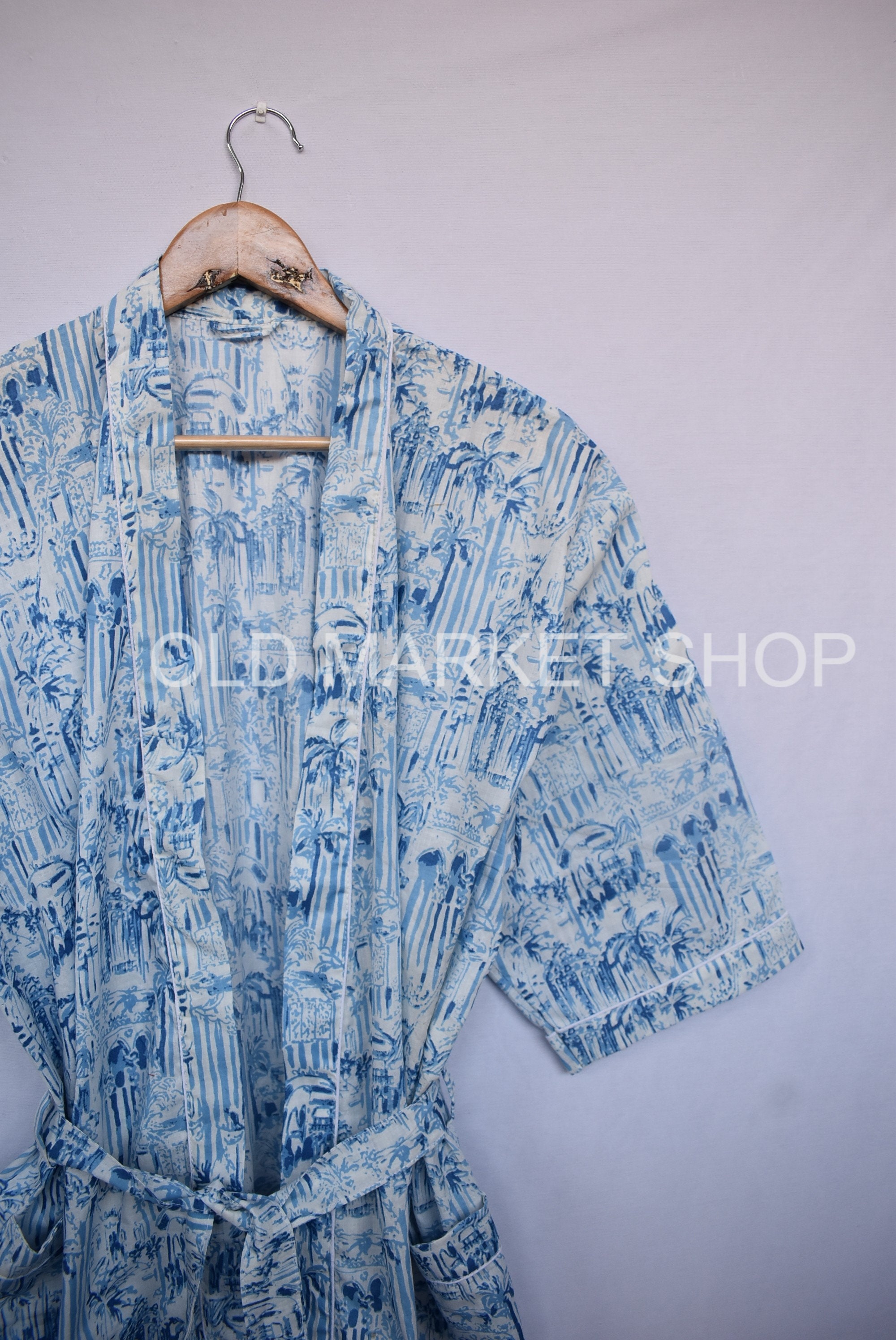 Blue Indian Cotton Sleepwear Robes Nightdress Kimono | Etsy
