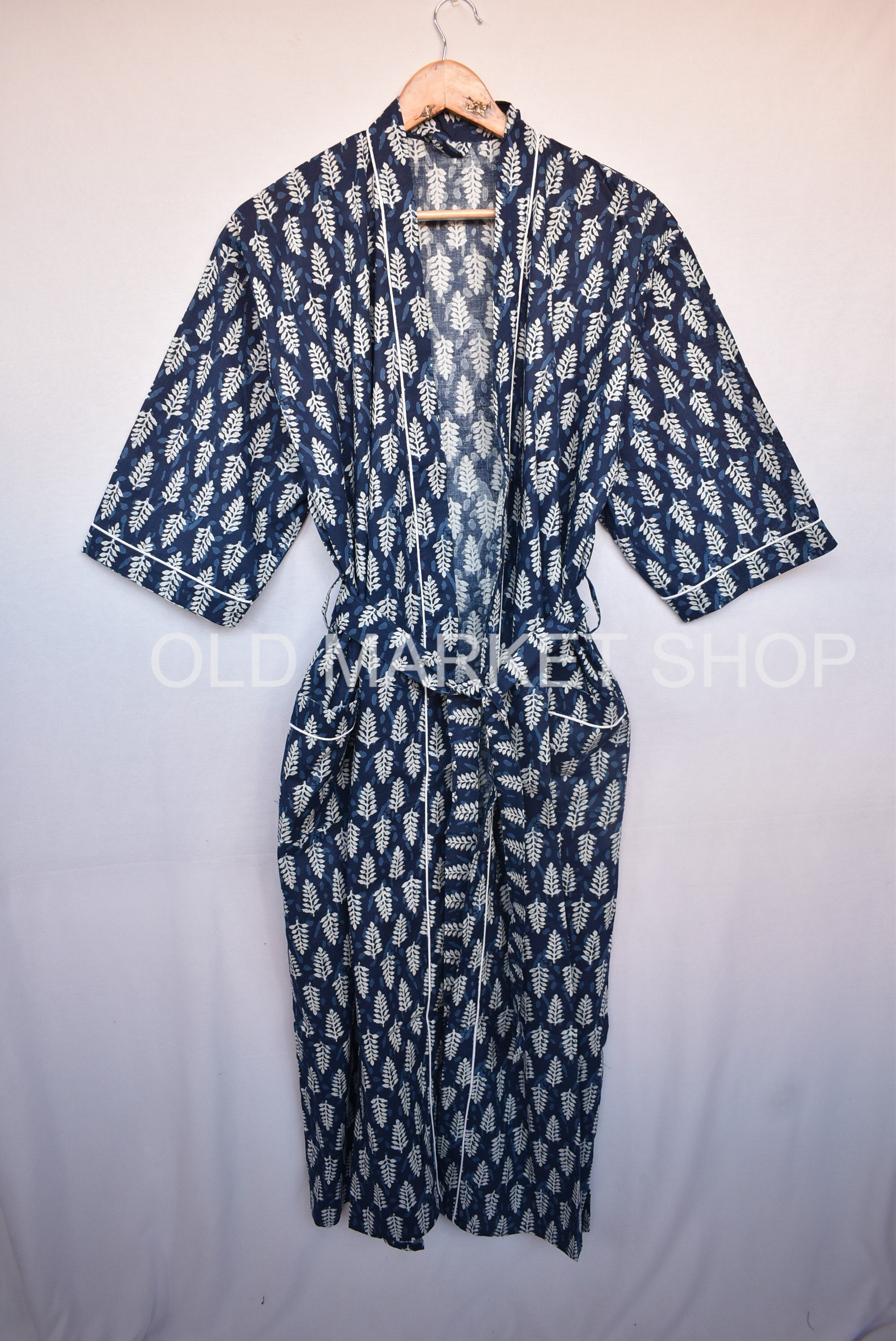 Indigo100% Cotton Indian Beach Kimono Robe ,Kimono Robe,Cotton Robe,Shower Robe, Maternity Robe Bath robe Dressing Gown Beachwear long/short