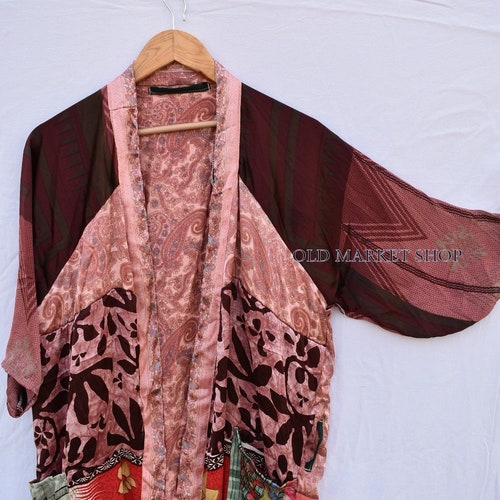 Bridal Kimono Dress Sari Fabric Kimono Jacket Oriental Robe | Etsy