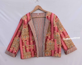 Cotton quilted reversible fashion jacket coat Floral kantha women girls jacket winter summer bohemian long short coat boho bridesmaid gift