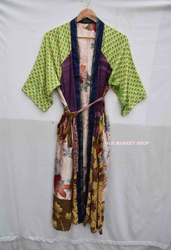Night Robe Indian Vintage Silk Sari Robe Nightdress Kimono