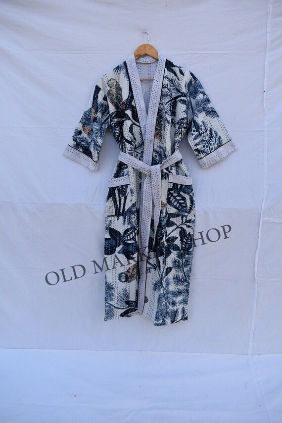 Kantha Robe Jacket,Block Print, Quilted Jacket,Boho Wear,Kantha Coat,Handmade,Vintage Coat,Festival Fashion,Ladies Winter Jacket Reversible