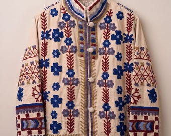 Chaqueta bohemia de terciopelo con bordado artesanal, reversible, con forro de algodón, manga larga, estampado floral, ideal para invierno o como regalo para damas de honor.