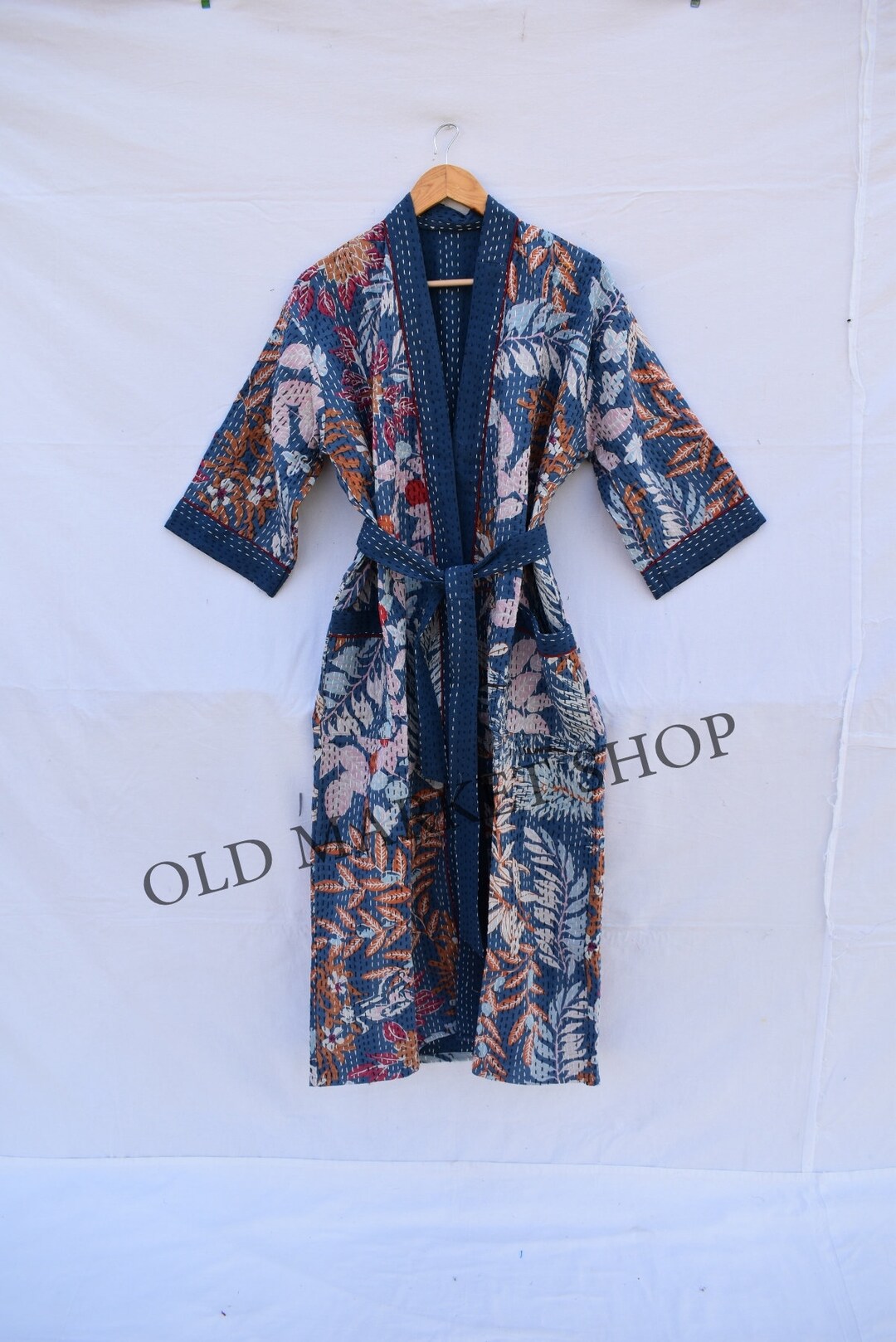 Handmade Floral Print Kantha Jacket Japanese Kimono Style Beach Wear ...