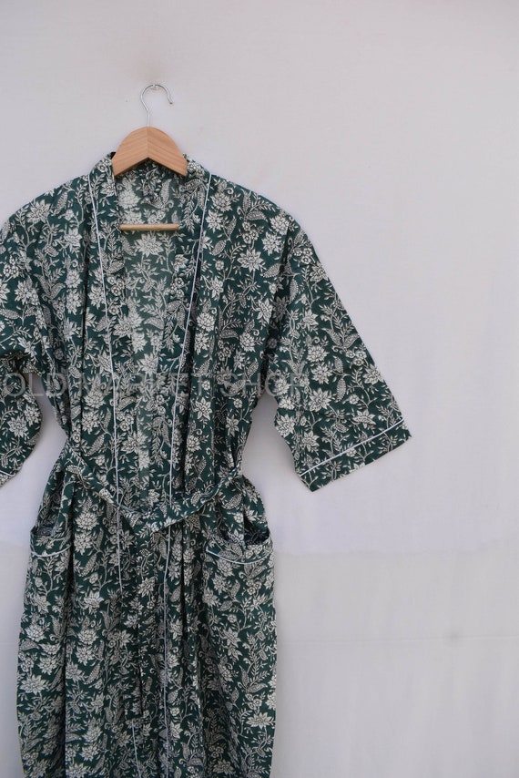 Kimono Indiano 100% Cotone Per Donna | Floreale Hippie, Vestaglia Da Spiaggia - Foto 6